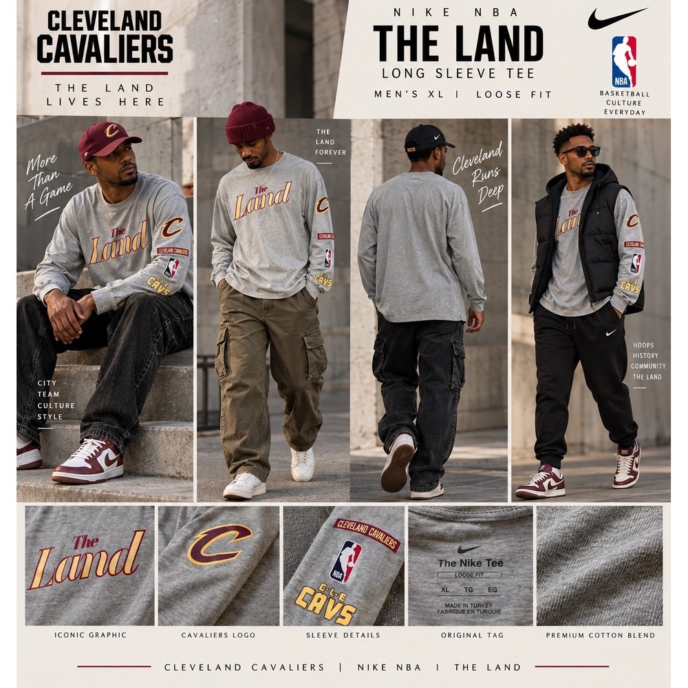 Nike NBA Cleveland Cavaliers The Land Long Sleeve T Shirt Mens XL Gray Cavs